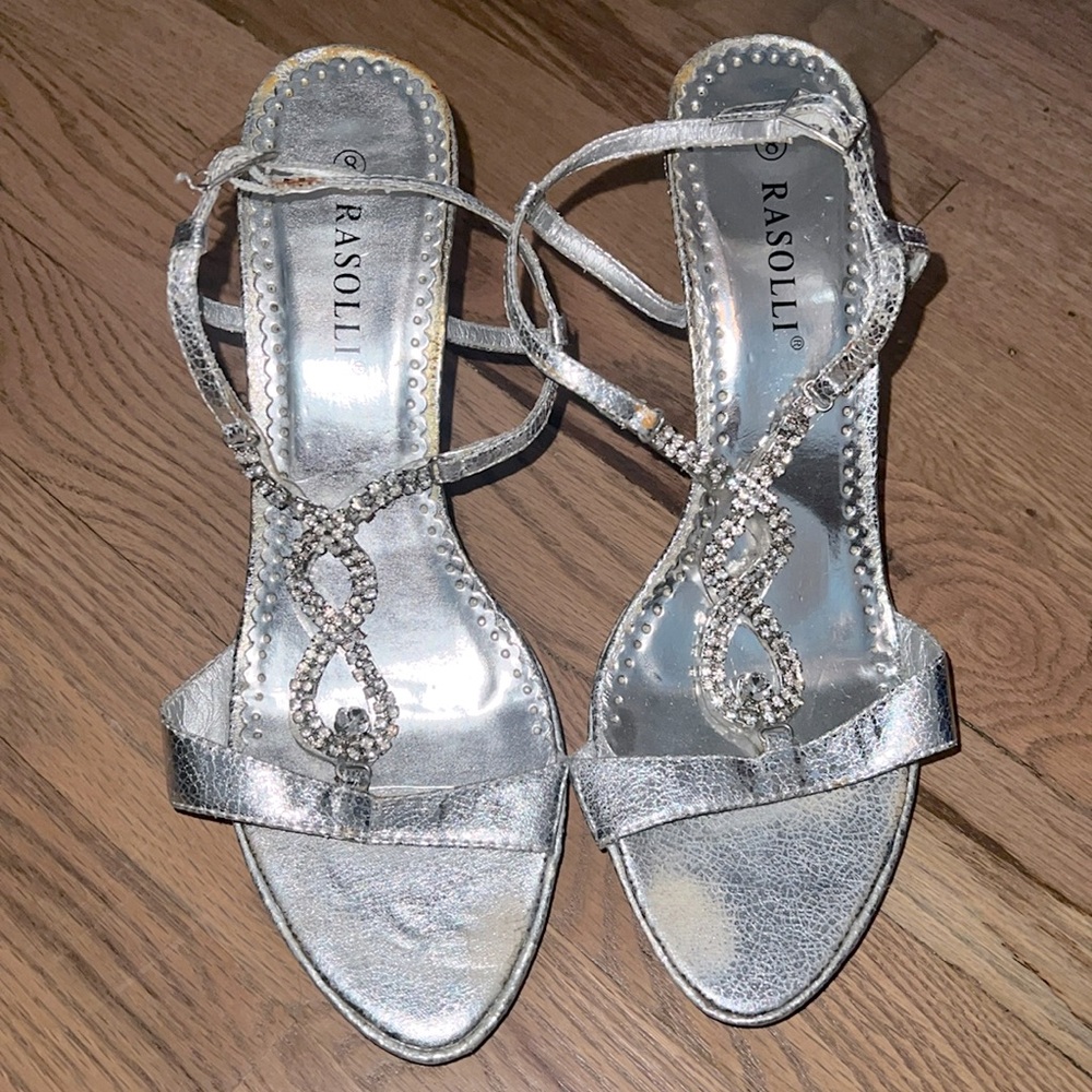 Rasolli Silver Metallic Rhinestone Heels Size 8